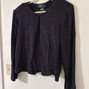 R&K 2 PC Blouse Set Black & Purple Sequein Style 1650B Women's Size 14 NWT